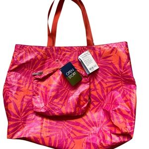 Open Story Pink & Orange Reversible Tropical Tote, Small Matching Bag, NWT
